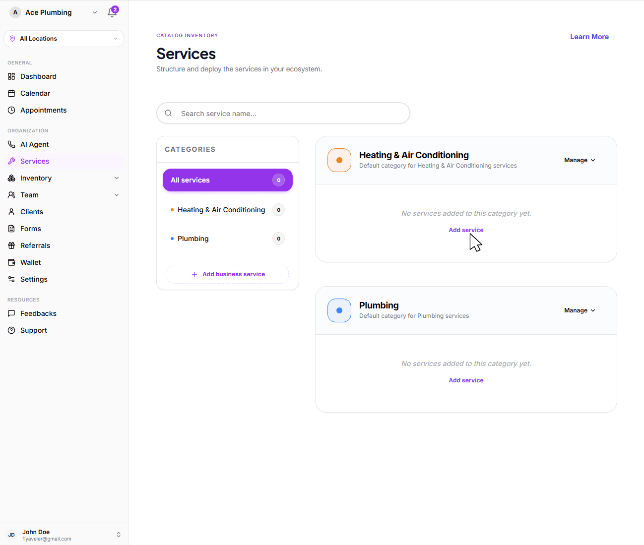Add Service Navigation