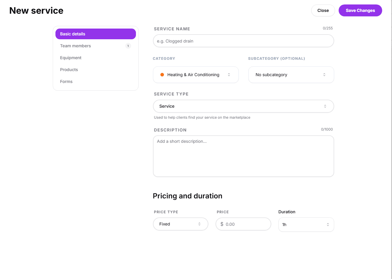 Service Details Form