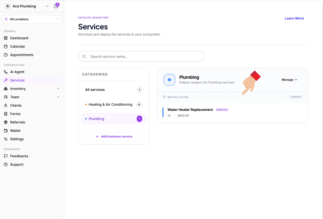 Verify the service in its new subcategory