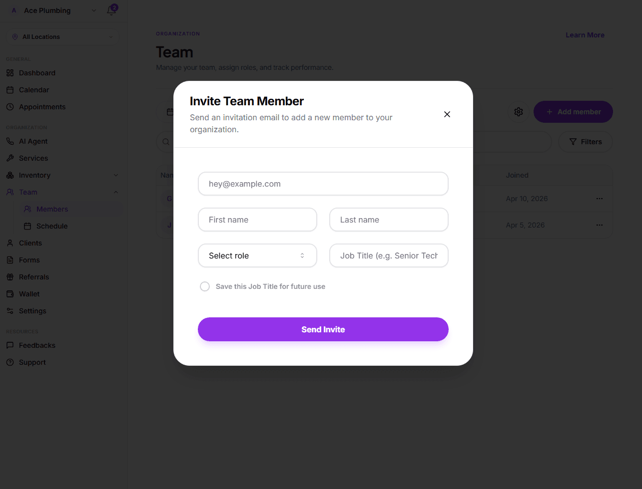 Invite Team Modal