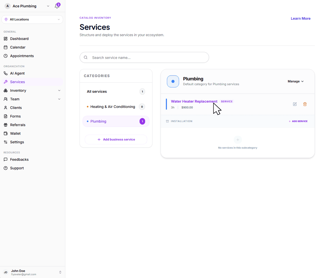Select the service you want to move