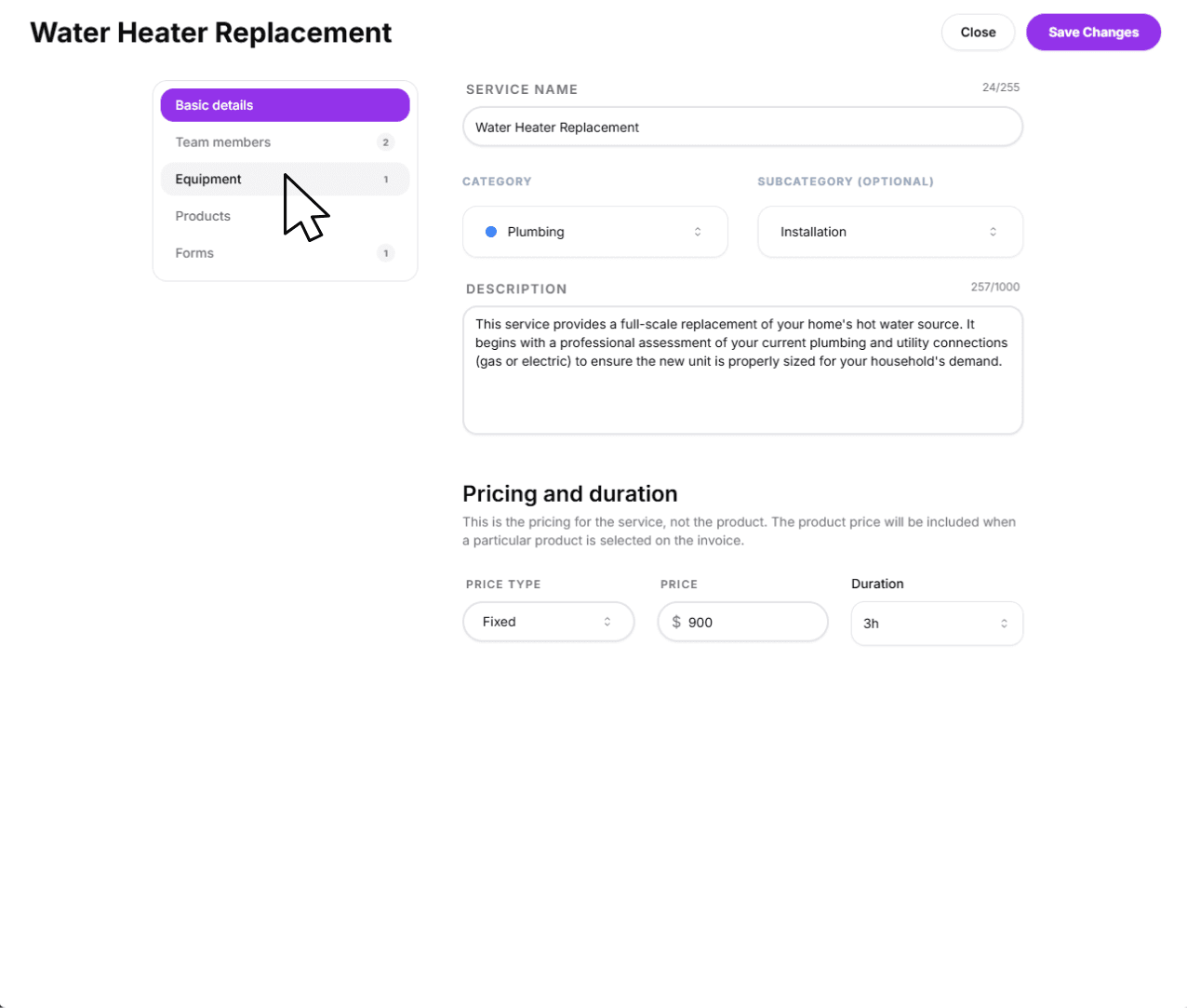 Switch to Equipment Tab