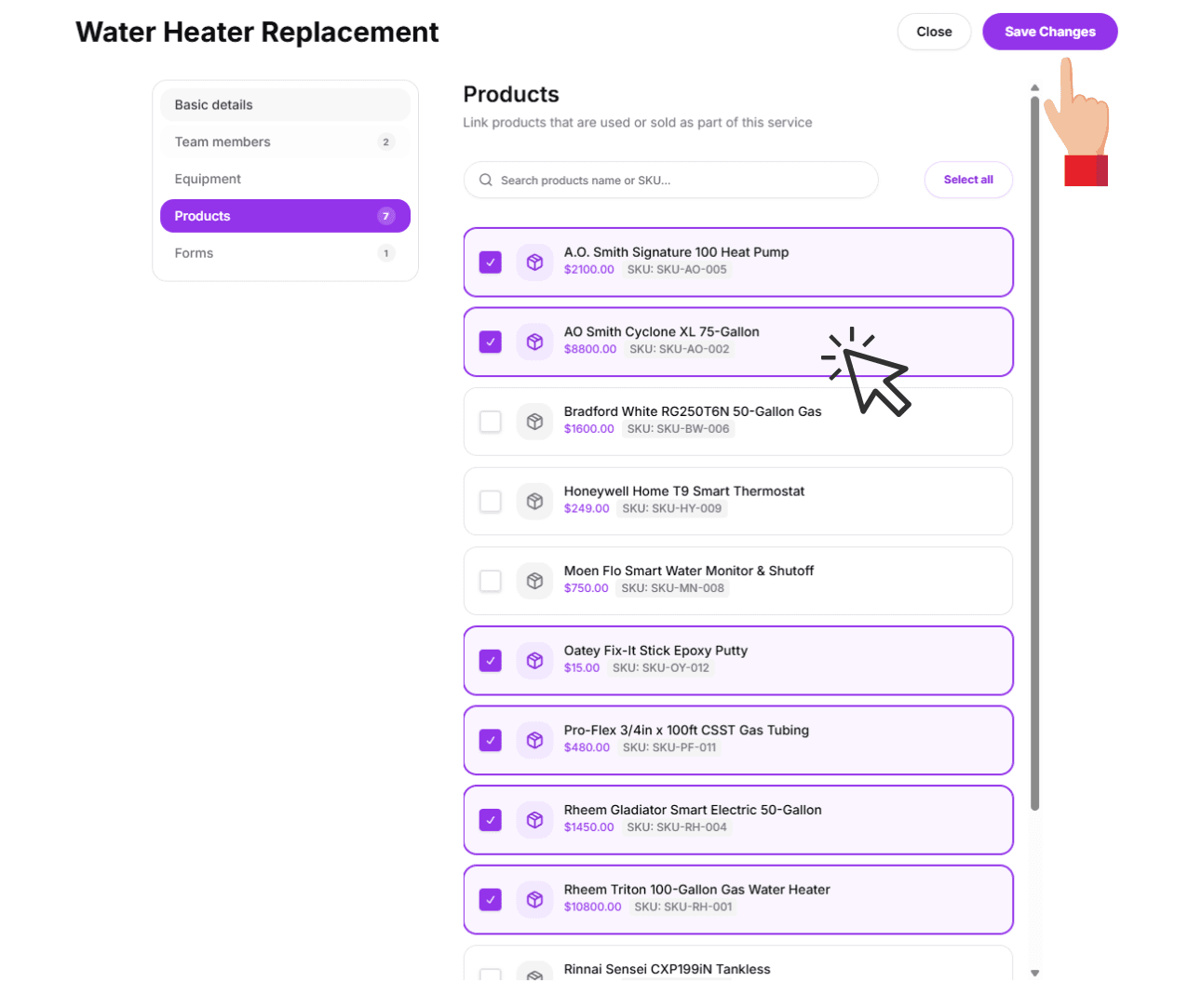 Select Products and Save