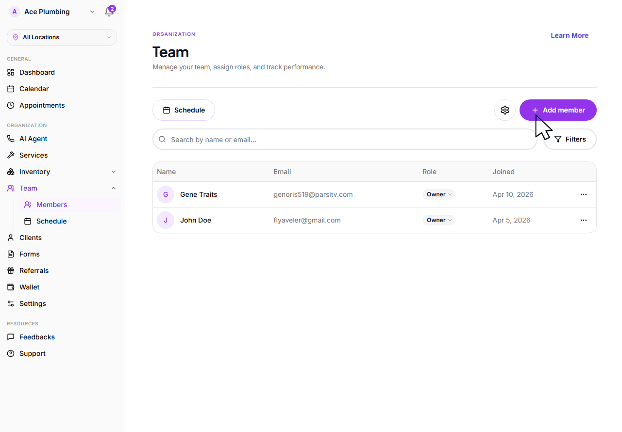Navigate to Add Team Member